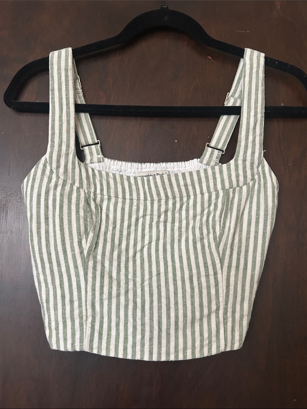 Abercrombie Striped Green & White Linen-Blend Cropped Tank Top